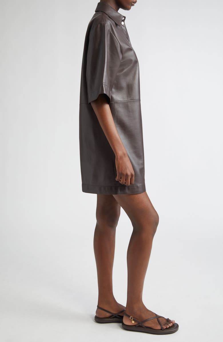 Michael Kors Collection Elbow Sleeve Lambskin Leather Shirtdress, Alternate, color, Chocolate