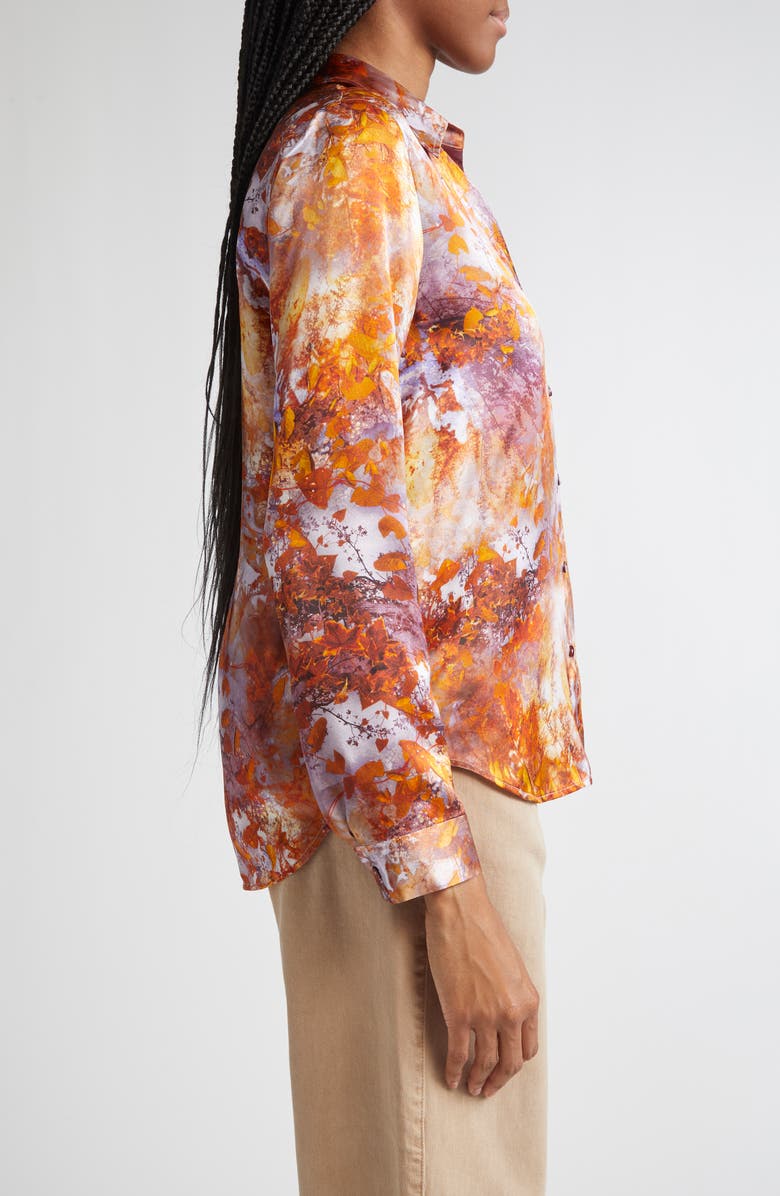 L'AGENCE Tyler Leaf Print Silk Button-Up Shirt, Alternate, color, Mauve Multi Autumn Leaves