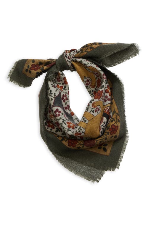 De Bonne Facture Print Wool Square Scarf In Ispahan Folk Pattern