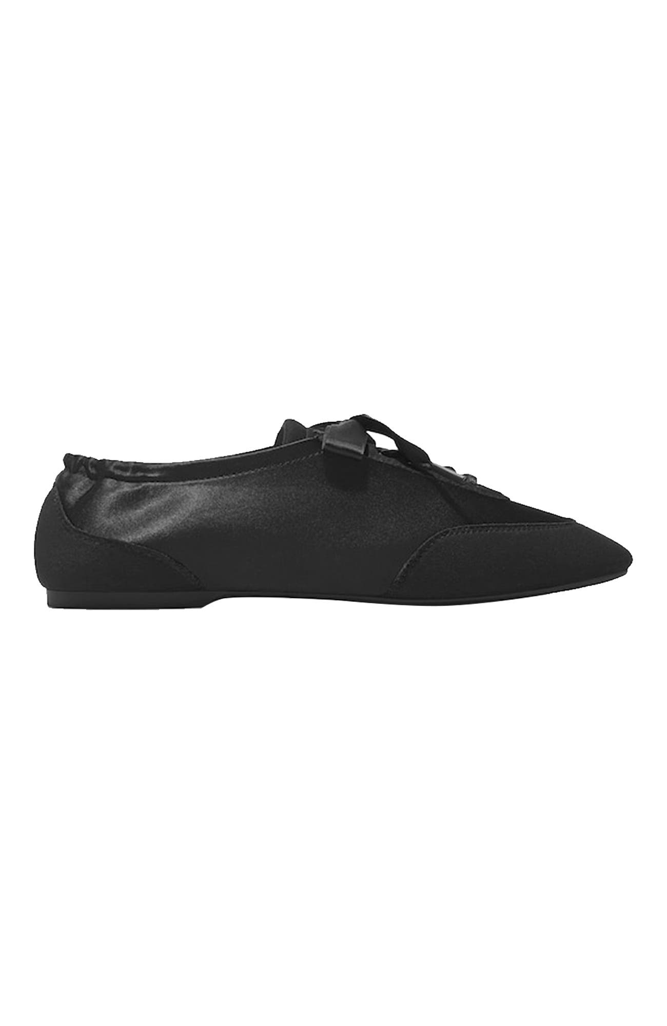 Cristina Square-Toe Lace-Up Satin Sneakerina, Alternate, color, Black