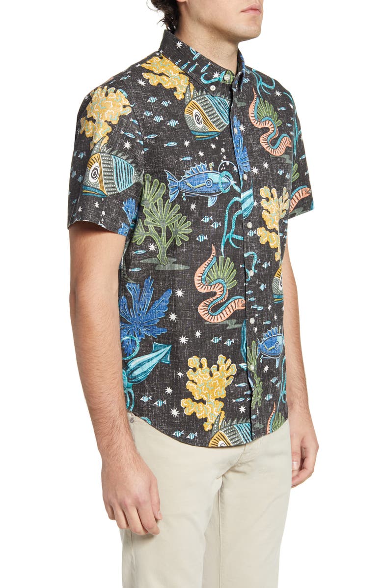 Reyn Spooner Deep Sea Jive Print Short Sleeve Button-Down Shirt, Alternate, color, 