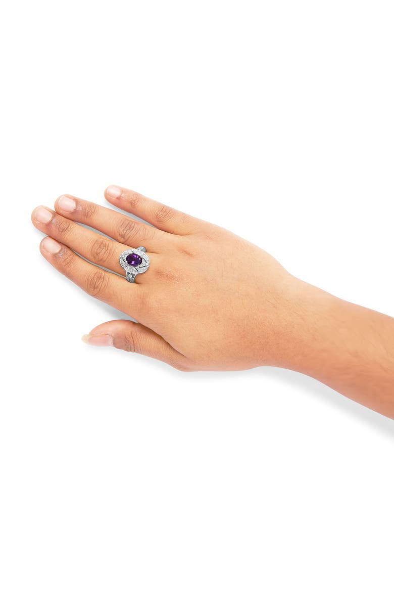 Haus of Brilliance Silver 9x7mm Oval Purple Amethyst and Diamond Accent Cocktail Ring, Alternate, color, White