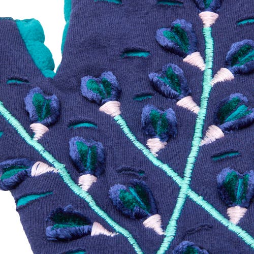 Feelgoodz Artisan Crafted Fleece Lined Azalea Fingerless Gloves In Blue