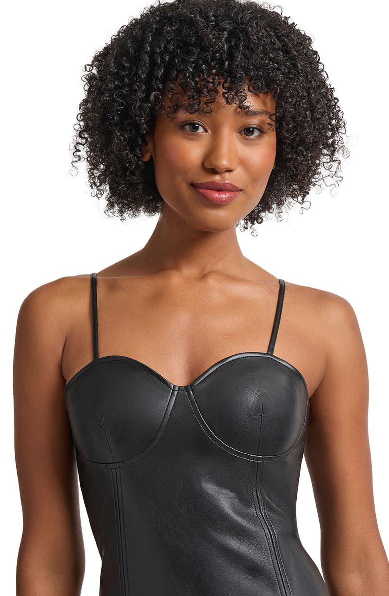 Misook Underwire Faux Leather Midi Dress, Alternate, color, Black