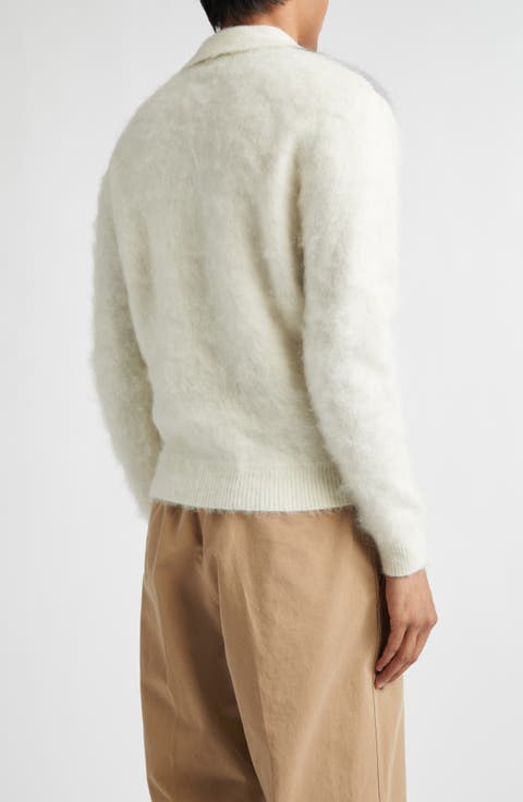 Shaggy Wool & Mohair Blend Polo Sweater