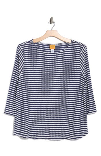 Ruby Rd. Petite Scalloped Texture Stripe Top In Black