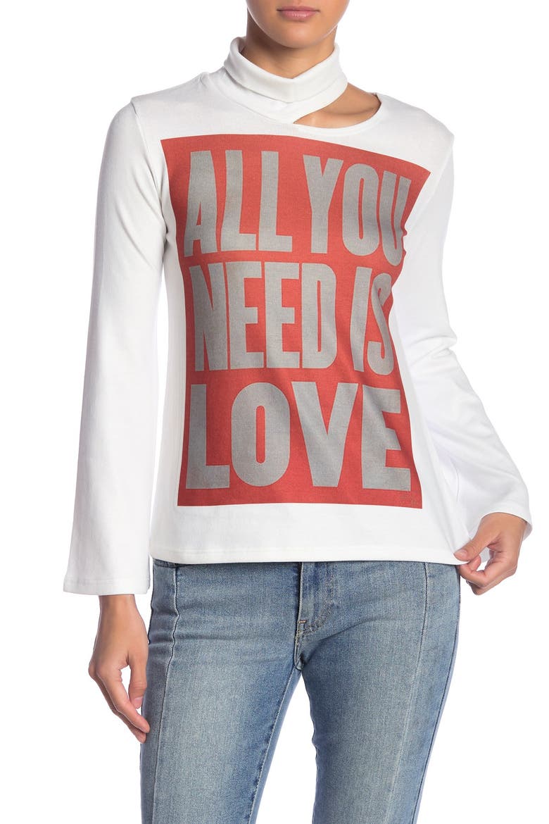 Split Cutout Turtleneck Sweater, Main, color, IVORY ALL YOU NEED IS LOVE