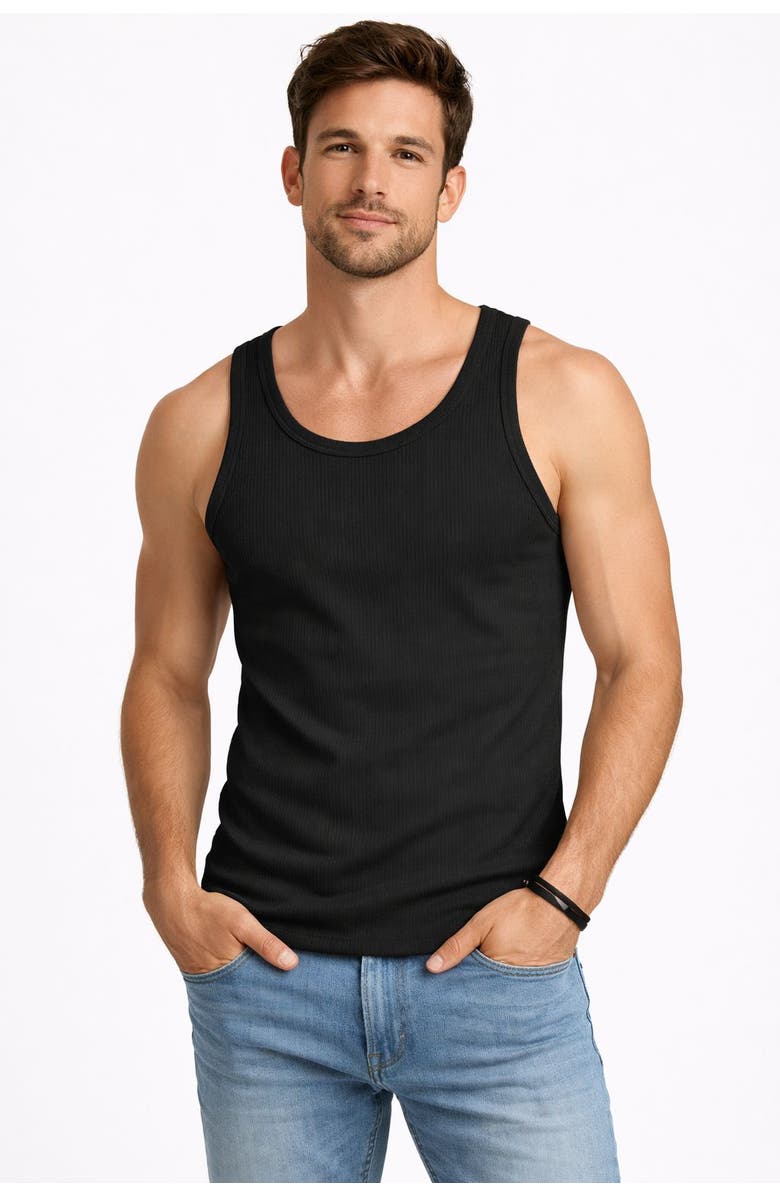 BenBen Mens 5 Pack Ribbed Tank Tops Classic Fit, Main, color, Black