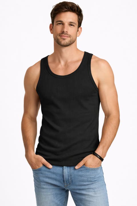 Mens 5 Pack Ribbed Tank Tops Classic Fit