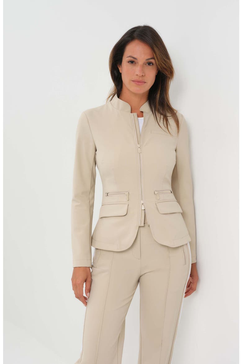 Gisela Aeroflow Zip Front Twill Blazer, Alternate, color, Champagne