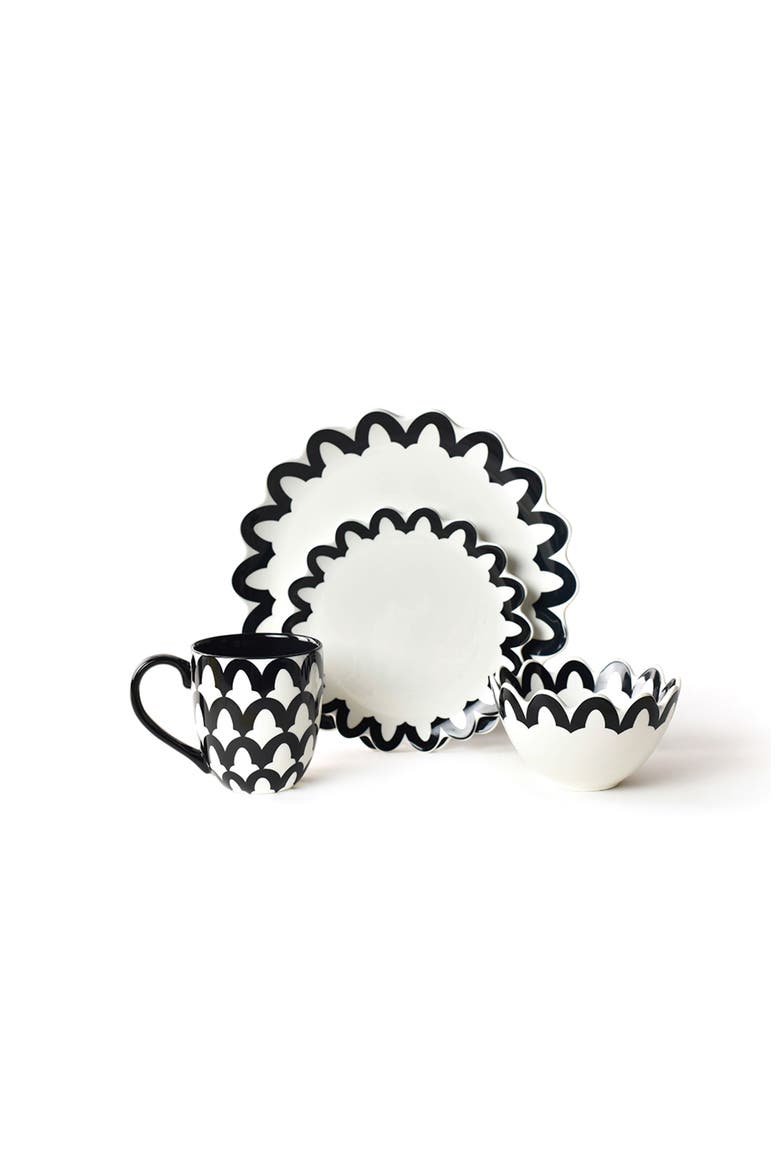Black Arabesque Scallop 4 Piece Place Setting, Main, color, Black