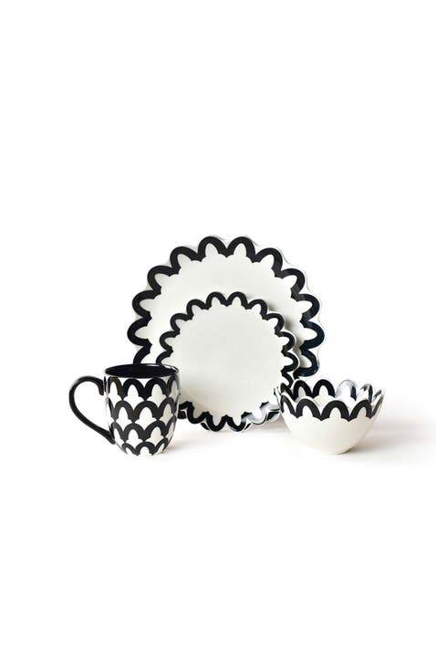 Black Arabesque Scallop 4 Piece Place Setting