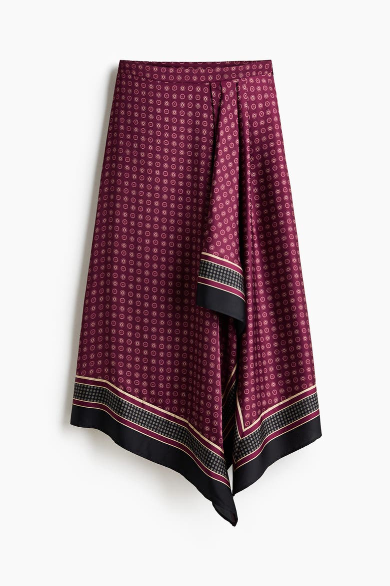 Satin Handkerchief Skirt, Alternate, color, Burgundy/patterned
