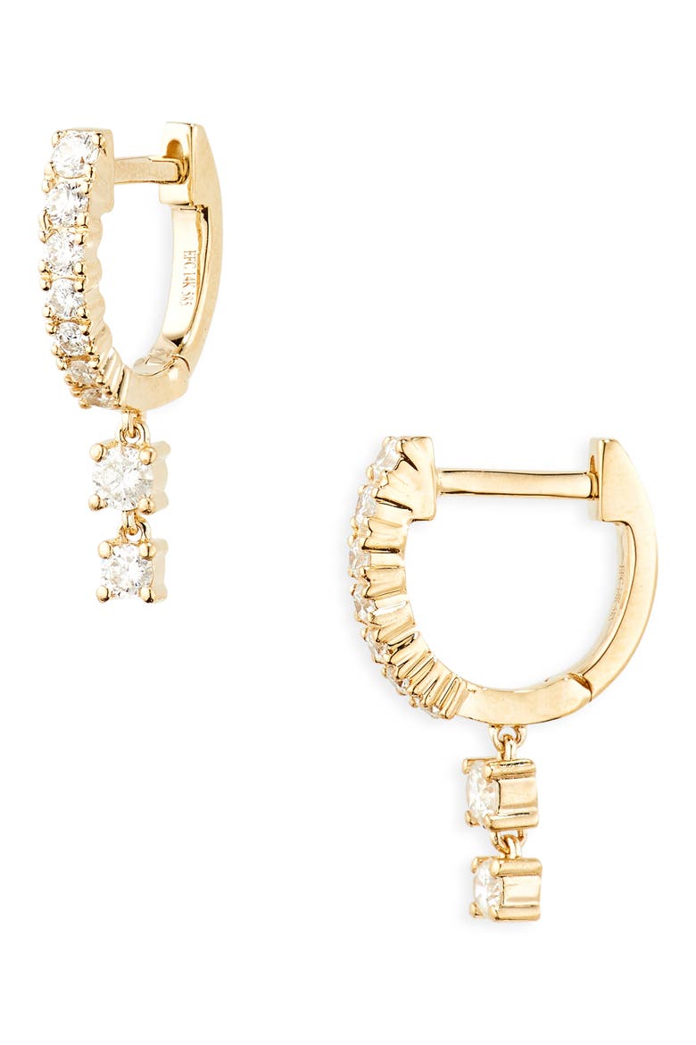 Diamond Huggie Double Drop Earrings, Main, color, YELLOW GOLD