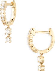 EF Collection Diamond Huggie Double Drop Earrings