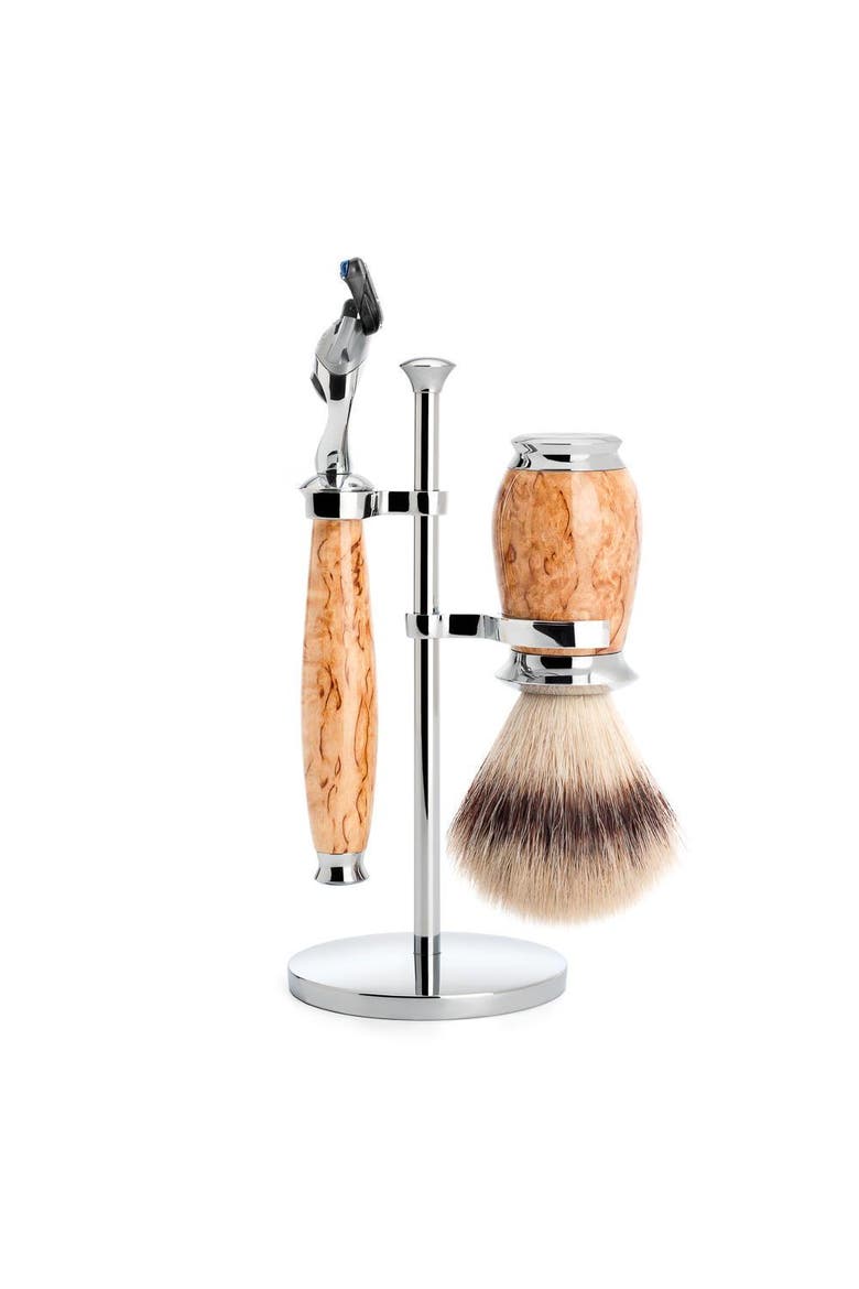 Purist Karelian Masur Birch 3-Piece Silvertip Fiber & Fusion Shaving Set, Main, color, Masur Birch