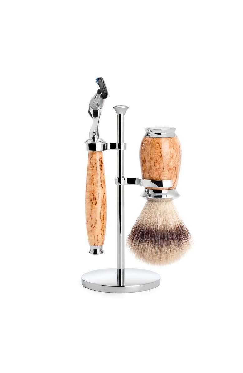 MÜHLE Purist Karelian Masur Birch 3-Piece Silvertip Fiber & Fusion Shaving Set, Main, color,