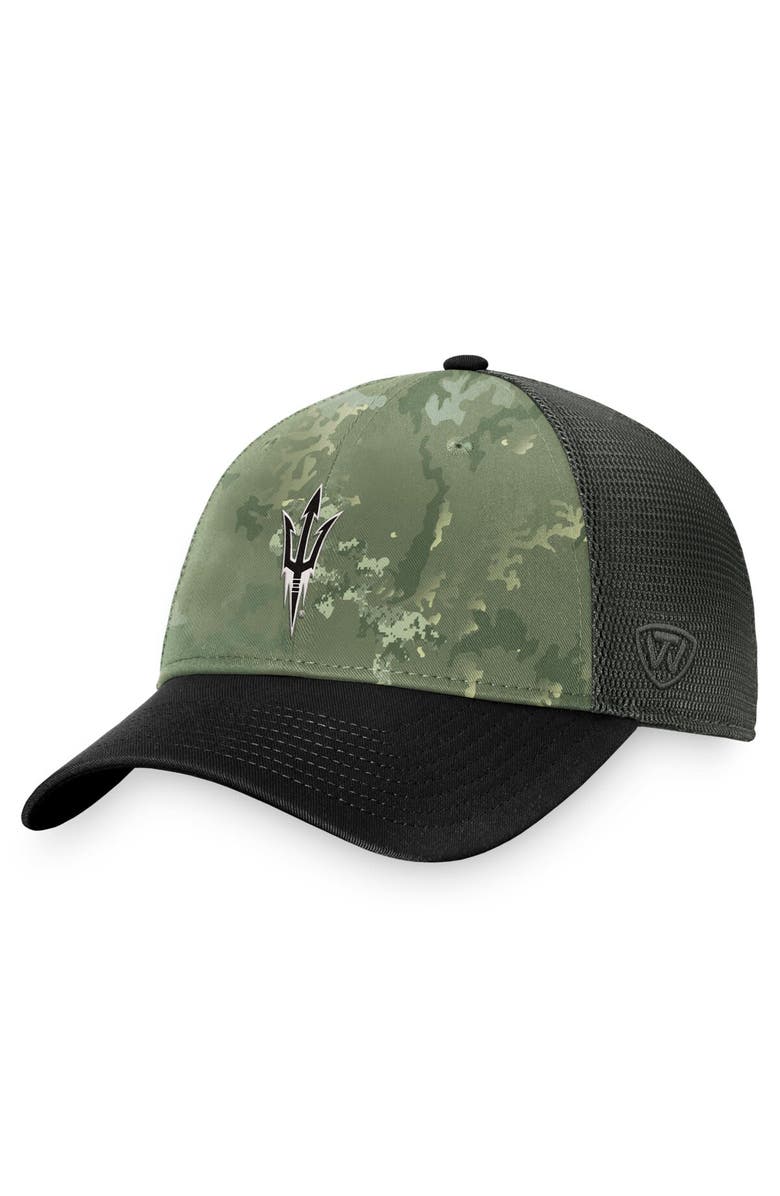 TOP OF THE WORLD Men's Top of the World Hunter Green/Gray Arizona State Sun Devils OHT Military Appreciation Unit Trucker Adjustable Hat, Alternate, color, 