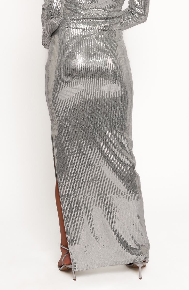 Petal & Pup Blaise Sequin Side Slit Maxi Skirt, Alternate, color, Silver