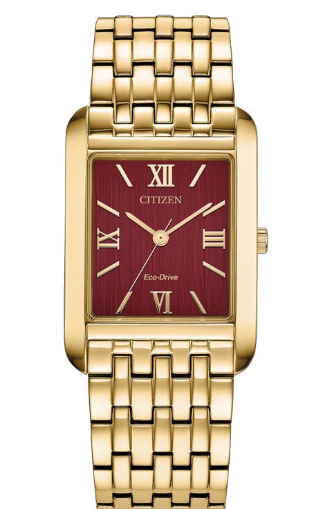 Classic Rectangular Solar Bracelet Watch, 26mm