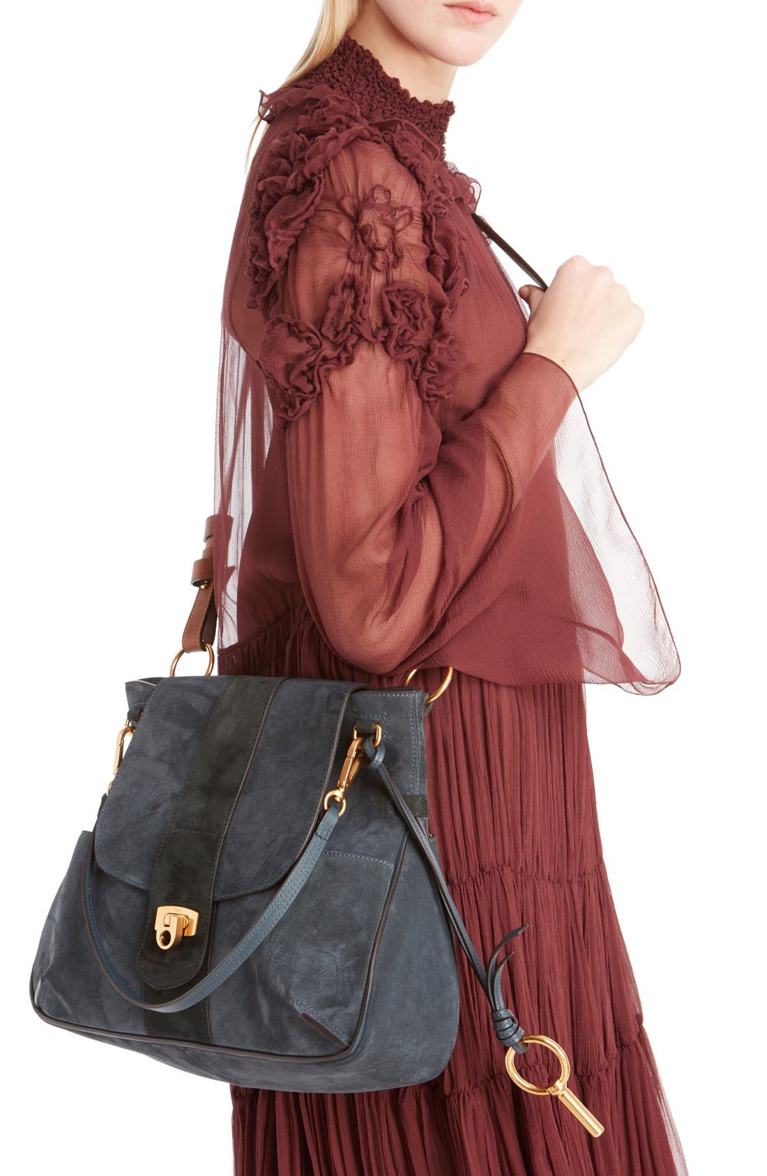 Chloé 'Medium Lexa' Suede Shoulder Bag, Alternate, color, 