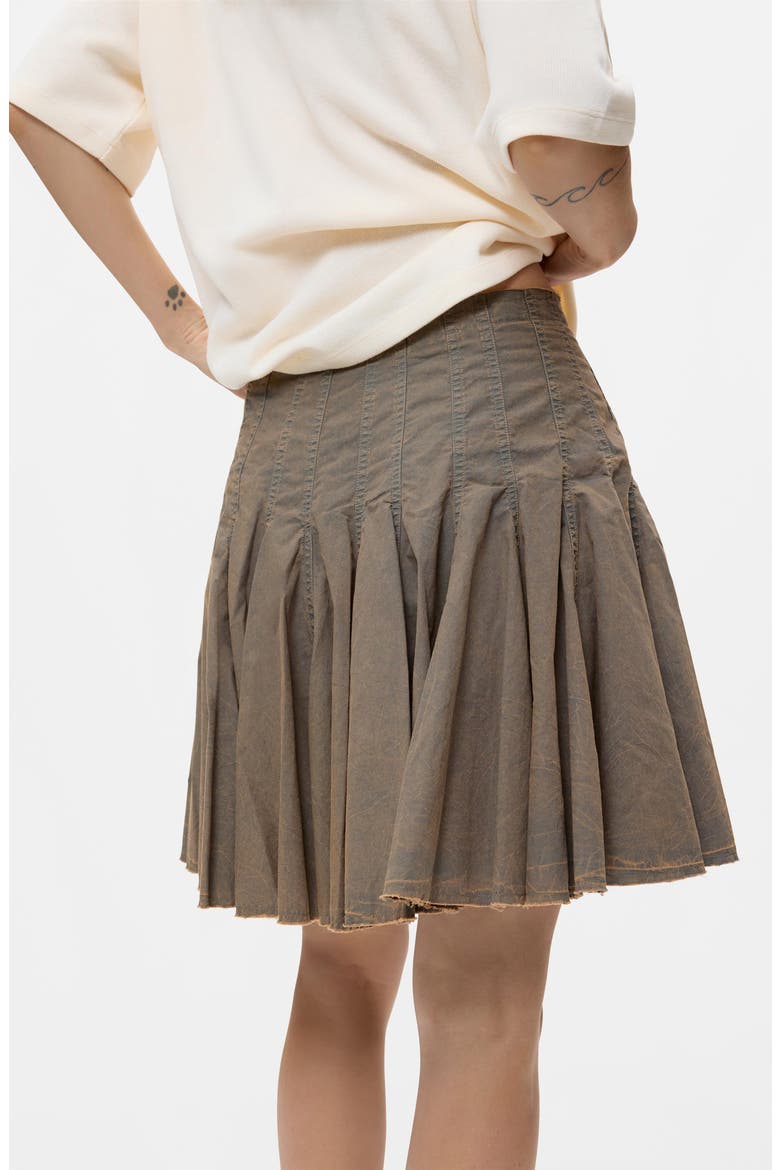 Pleated Cotton Miniskirt, Alternate, color, GRAY