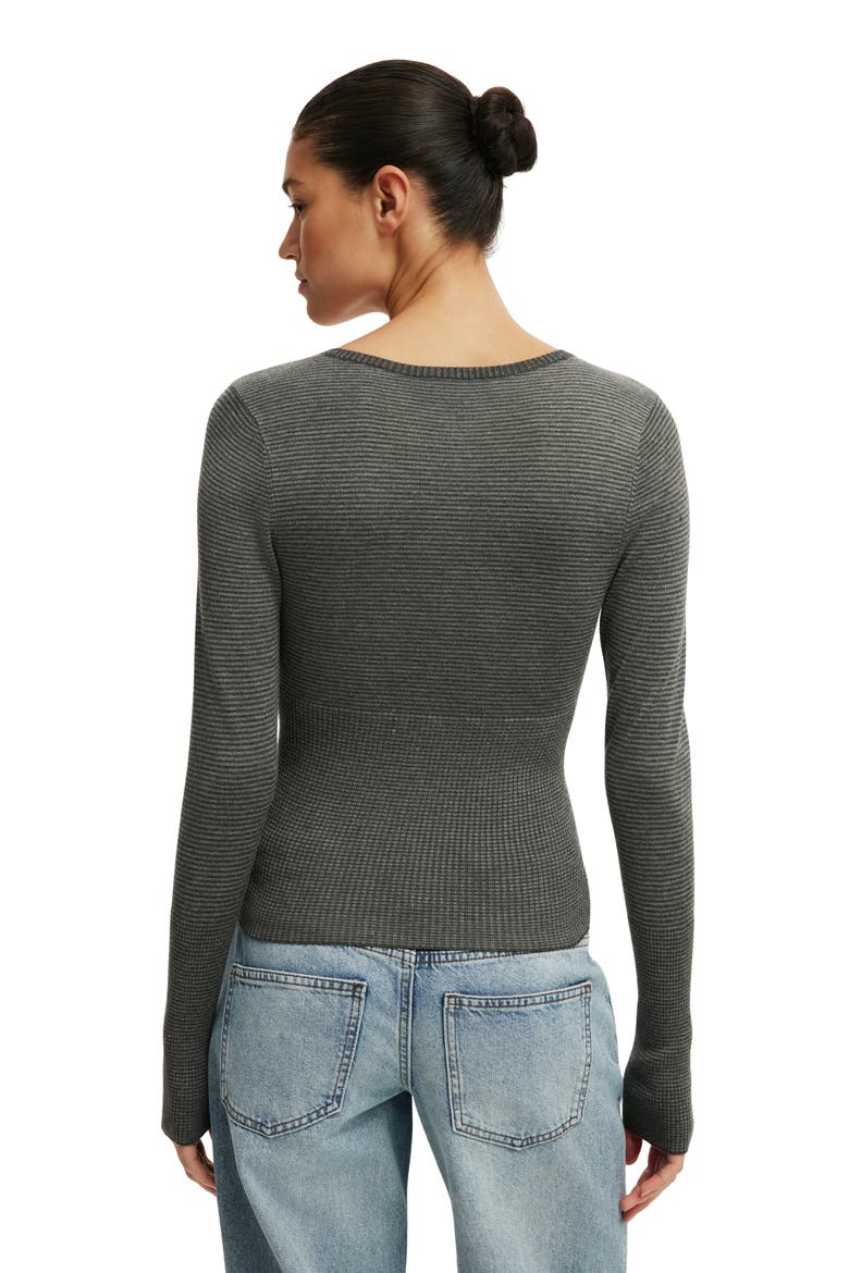 Women's Close Knit V-neck Top, Alternate, color, Charcoal Mini Stripe
