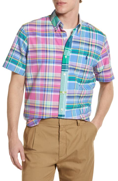 Men's Classic Fit Plaid Short Sleeve Button-Down Shirt