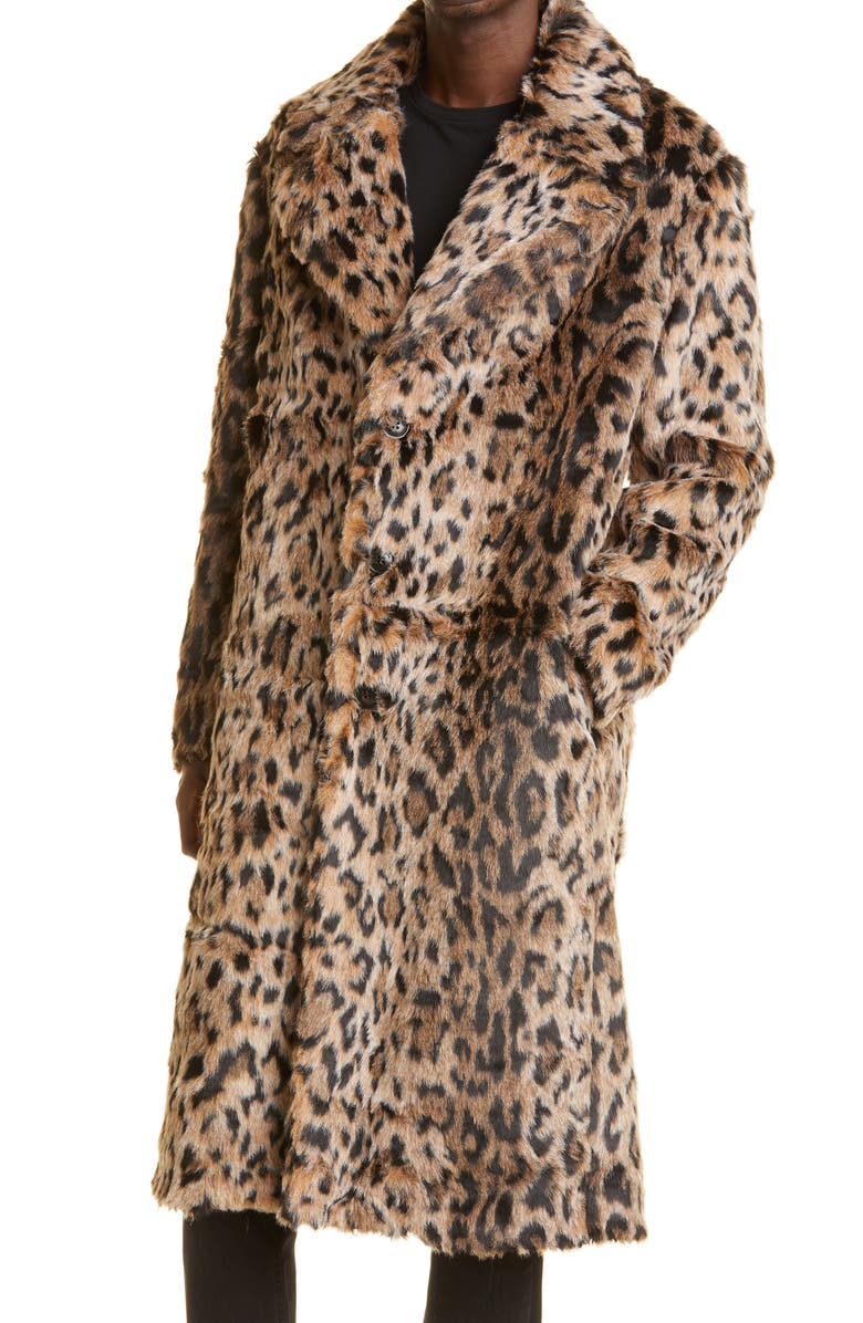 AMIRI Leopard Faux Fur Coat, Alternate, color, 