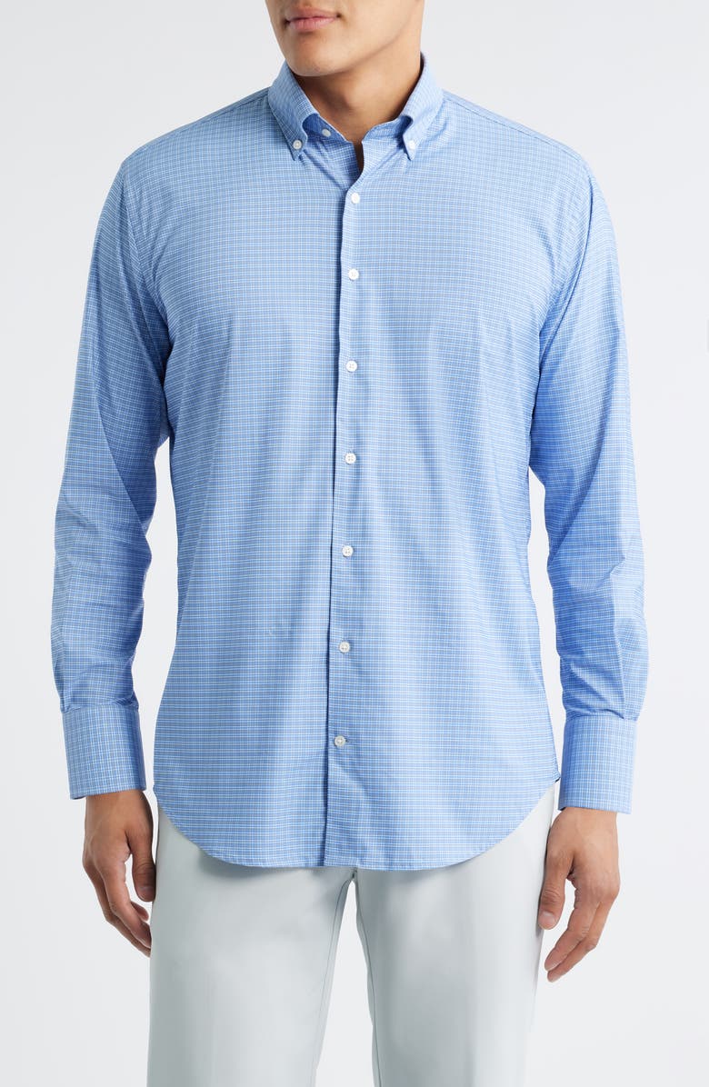 Peter Millar Petaluma Check Performance Twill Button-Down Shirt, Main, color, Evening Tide