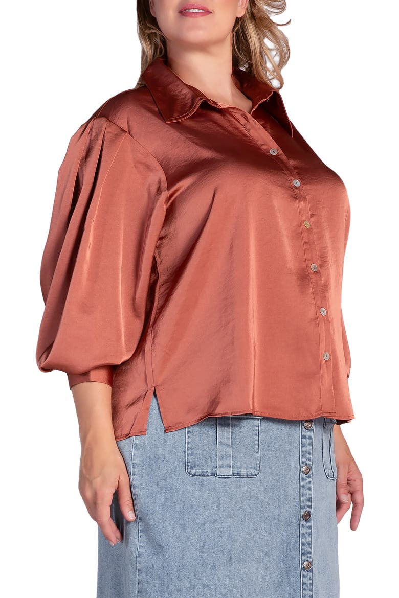 Zeal Sateen Button-Up Blouse, Alternate, color, RUST