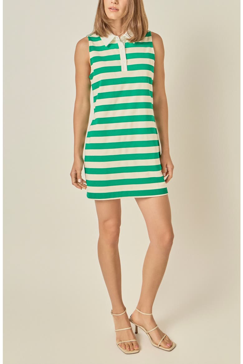 Striped Sleeveless Knit Minidress, Alternate, color, GREEN/ WHITE STRIPE