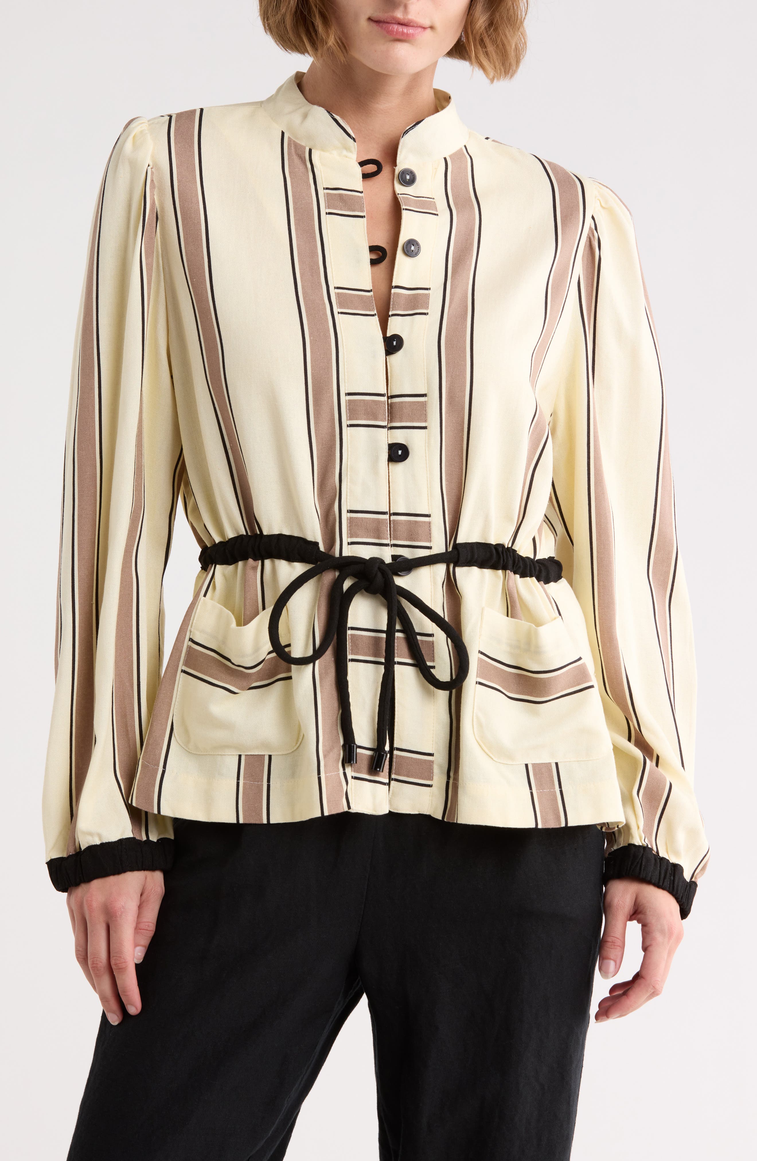 DRESS TO Stripe Drawstring Waist Jacket