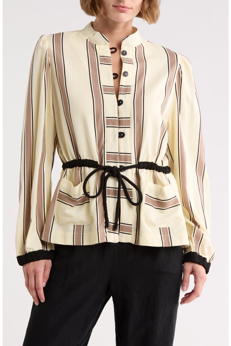 Stripe Drawstring Waist Jacket, Main, color, BEIGE PARQUE STRIPES