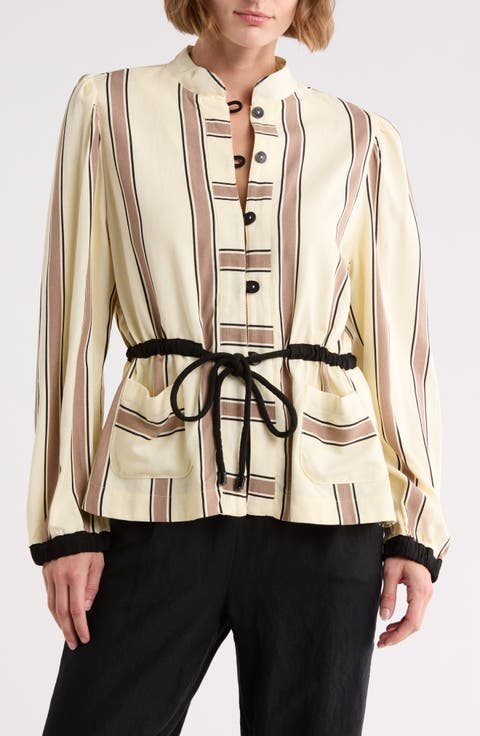 Stripe Drawstring Waist Jacket