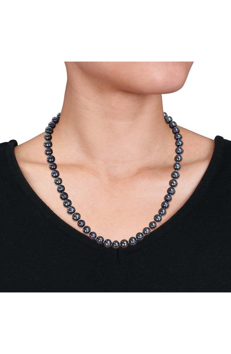 DELMAR Sterling Silver 7.5-8mm Black Cultured Freshwater Pearl Beaded Necklace, Alternate, color,