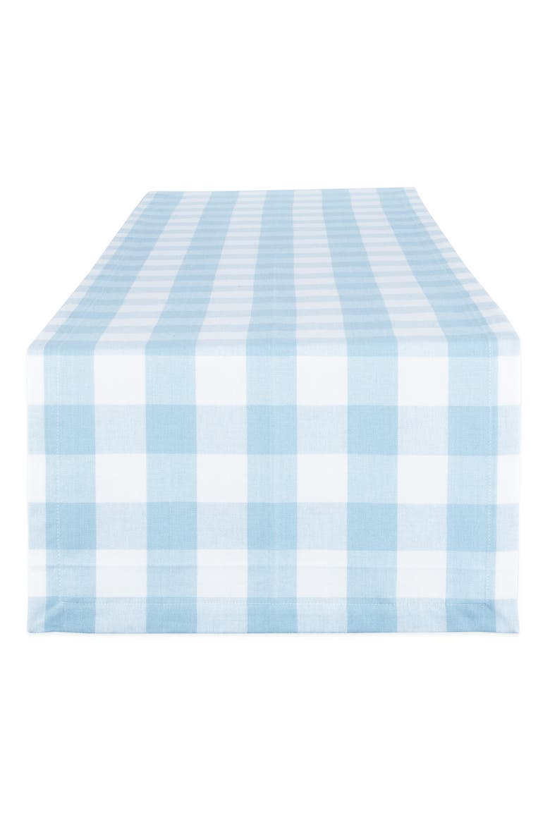 Light Blue Buffalo Check Table Runner 14x108", Main, color, Light Blue