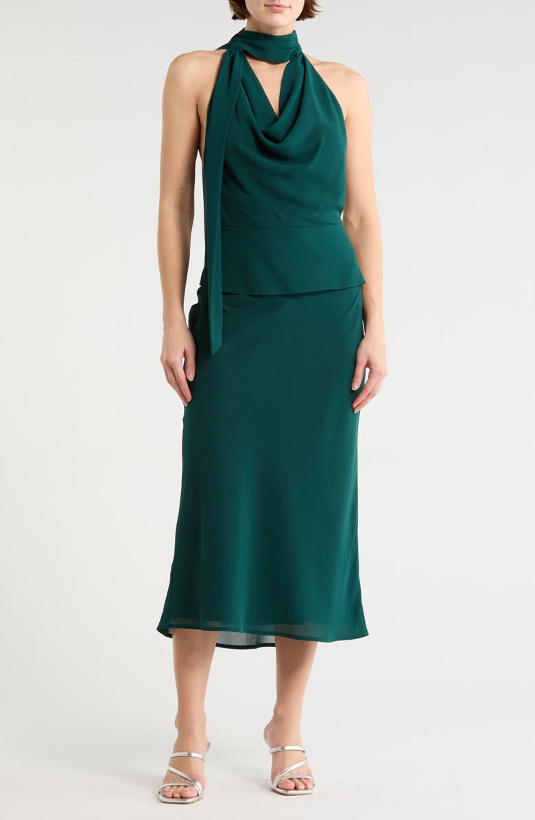 LE LIS Halter Cowl Neck Midi Dress, Main, color, Hunter Green