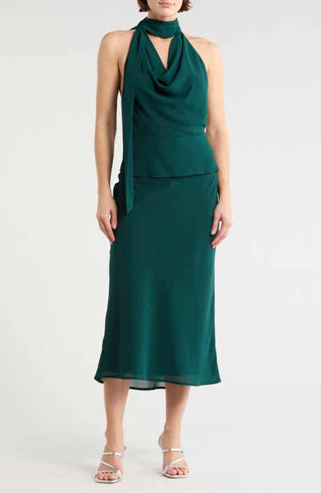 LE LIS Halter Cowl Neck Midi Dress