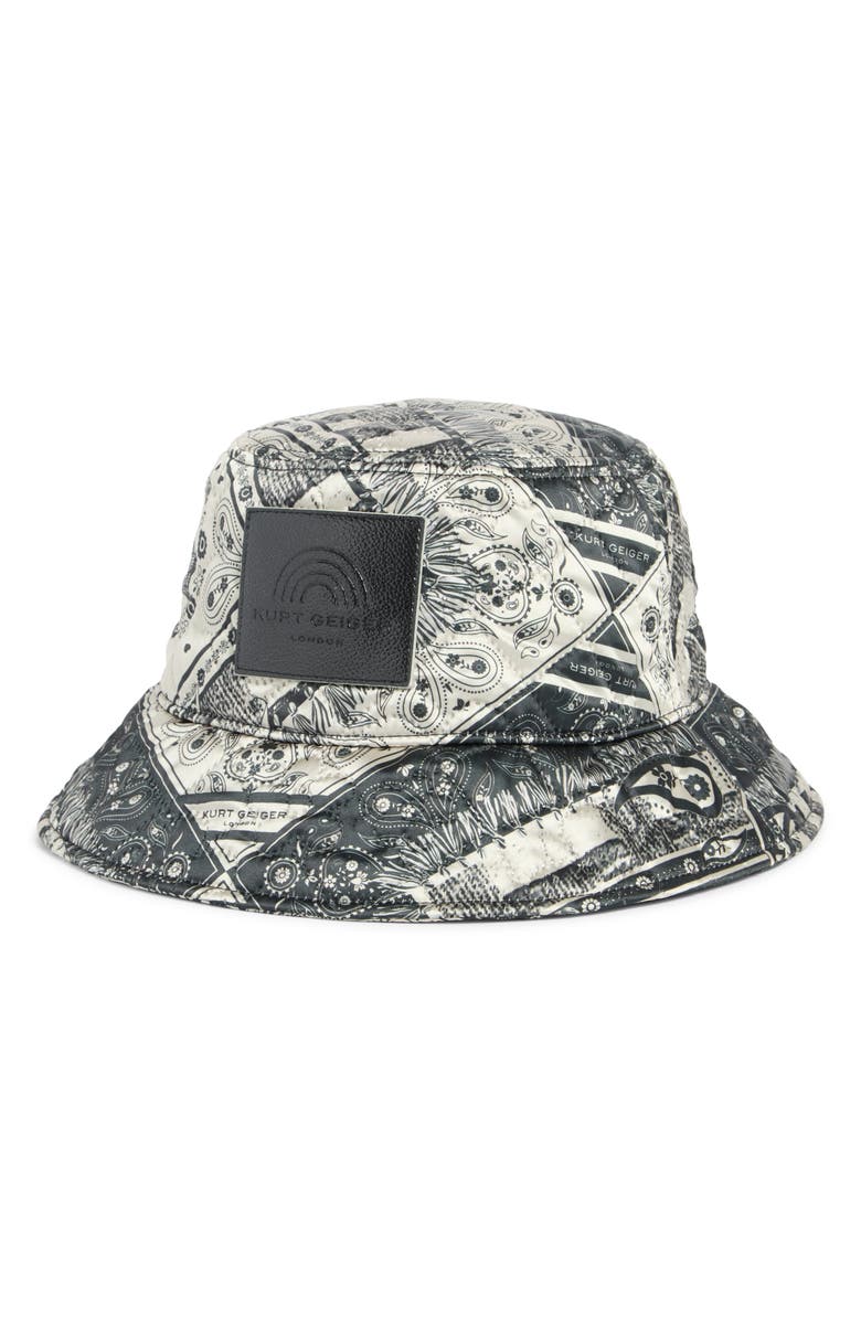 Kurt Geiger London Bandana Print Quilted Bucket Hat, Main, color, Black