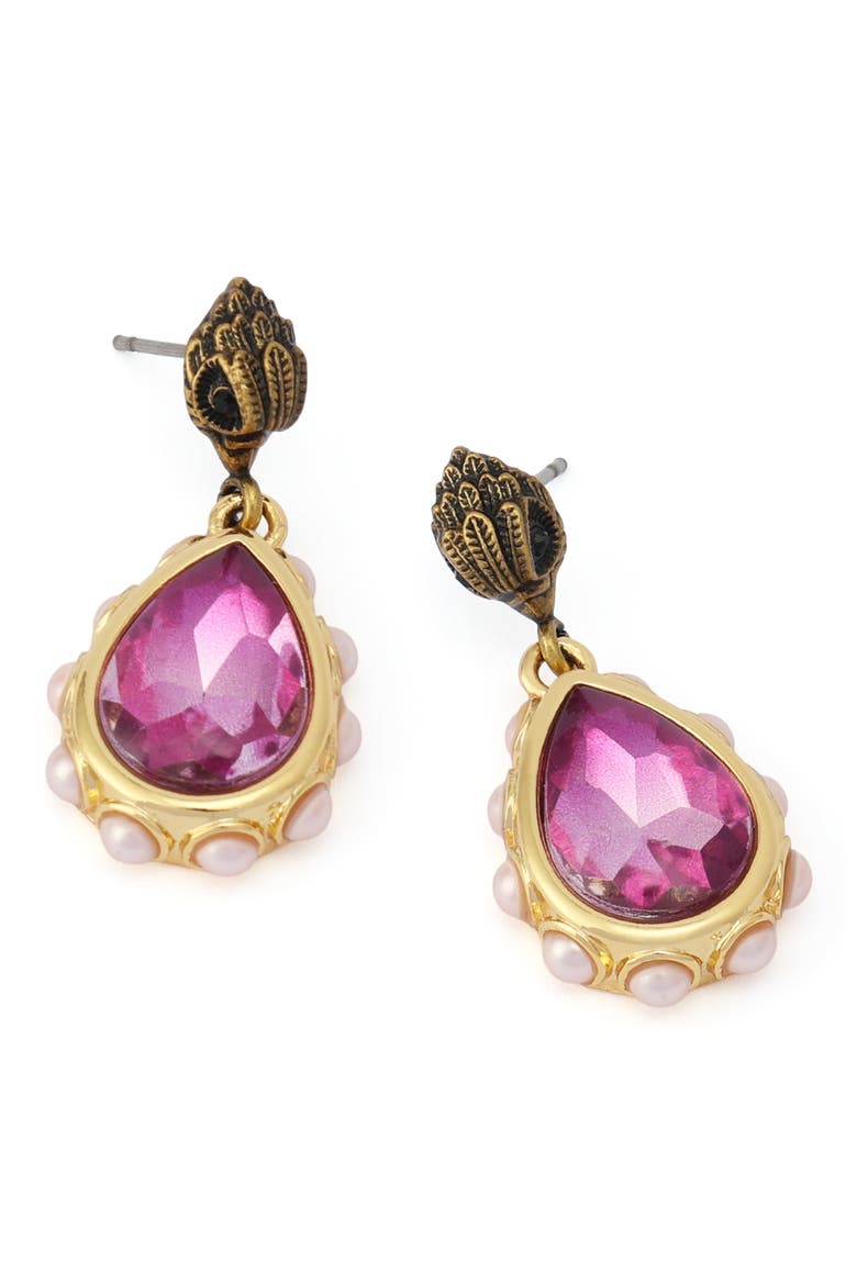 Eagle Faux Pearl & Crystal Drop Earrings, Alternate, color, PINK