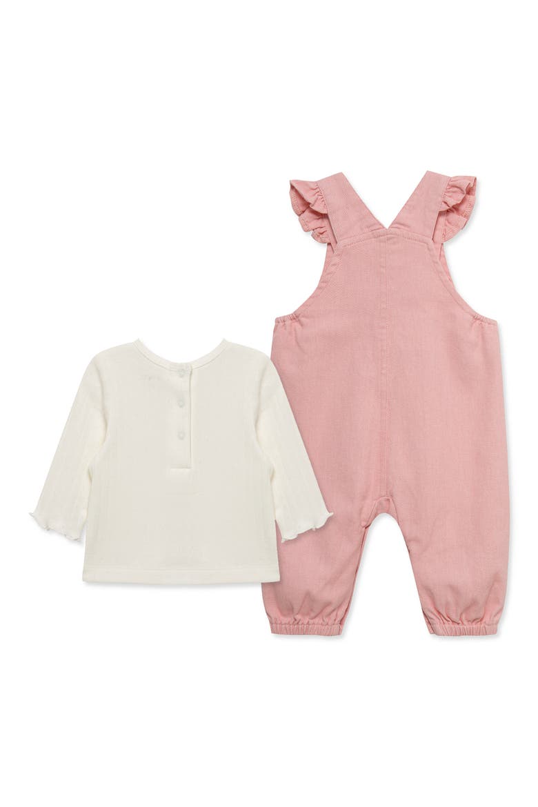 Pointelle Top & Floral Overalls Set, Alternate, color, PINK