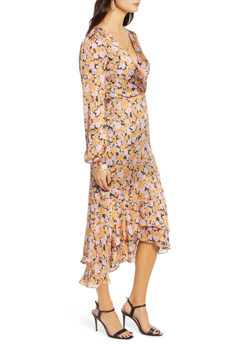 Celeste Ruffle Midi Dress, Alternate, color, PINK-GOLD FLORAL