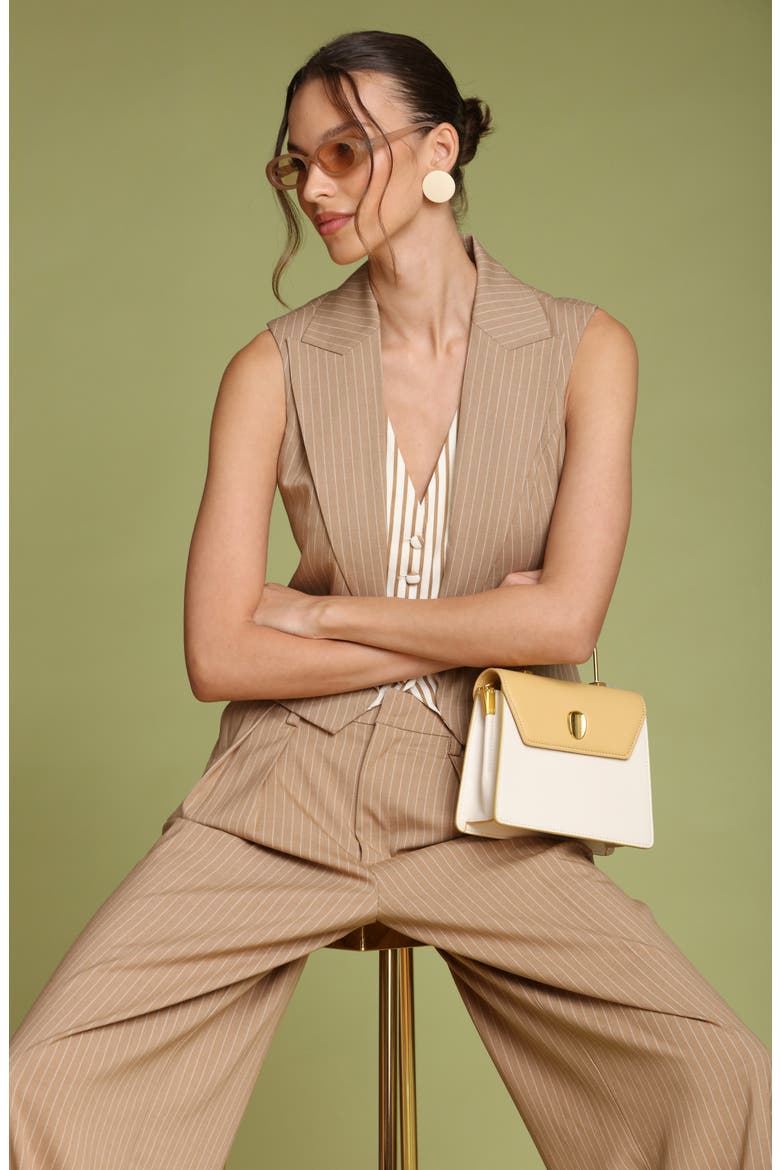 Pinstripe Layered Vest, Alternate, color, CAMEL PINSTRIPE