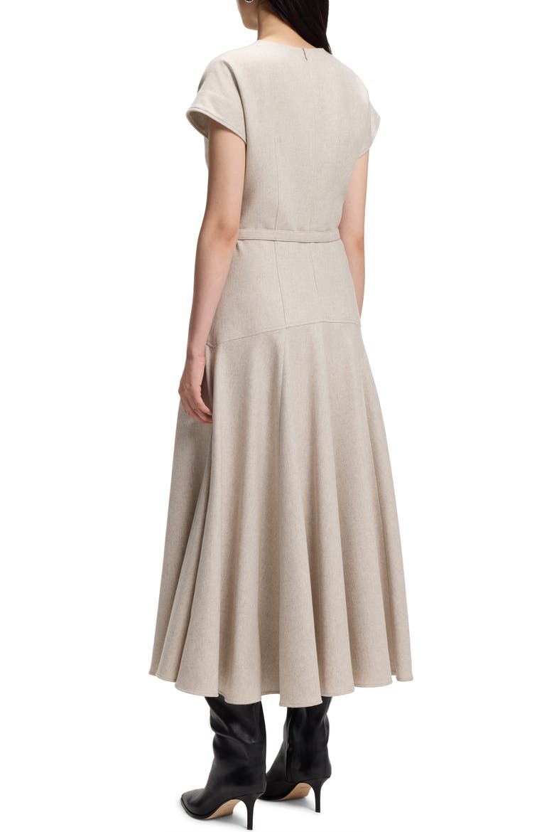 Dopala Fit and Flare Belted Wool Blend Midi Dress, Alternate, color, BISQUE MELANGE