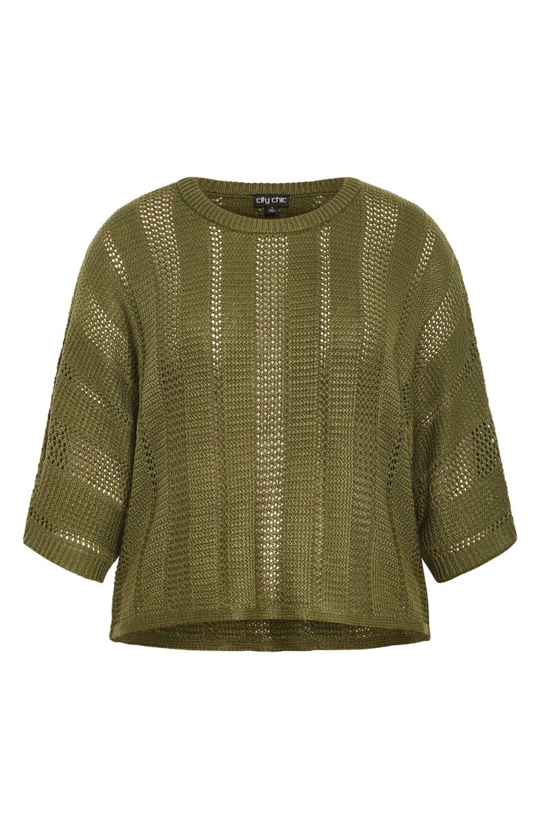 City Chic Sienna Open Stitch Sweater, Alternate, color, Khaki