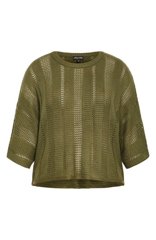 City Chic Sienna Open Stitch Sweater In Green