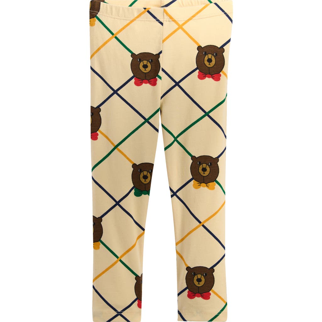 Mini Rodini Bear Print Print Stretch Organic Cotton Leggings In Neutral