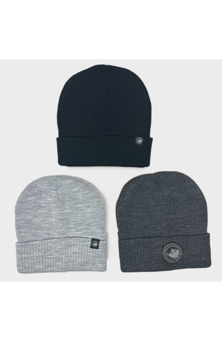 CANADA WEATHER GEAR Boys' 3-Pack Beanies, Alternate, color, Black, Grey, Charcoal
