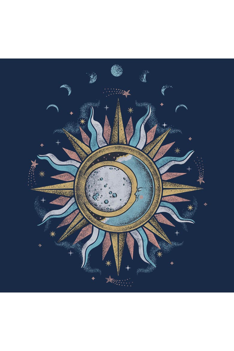 Junior's Lost Gods Sun and Moon Phases  Sweatshirt, Alternate, color, Blue Heather